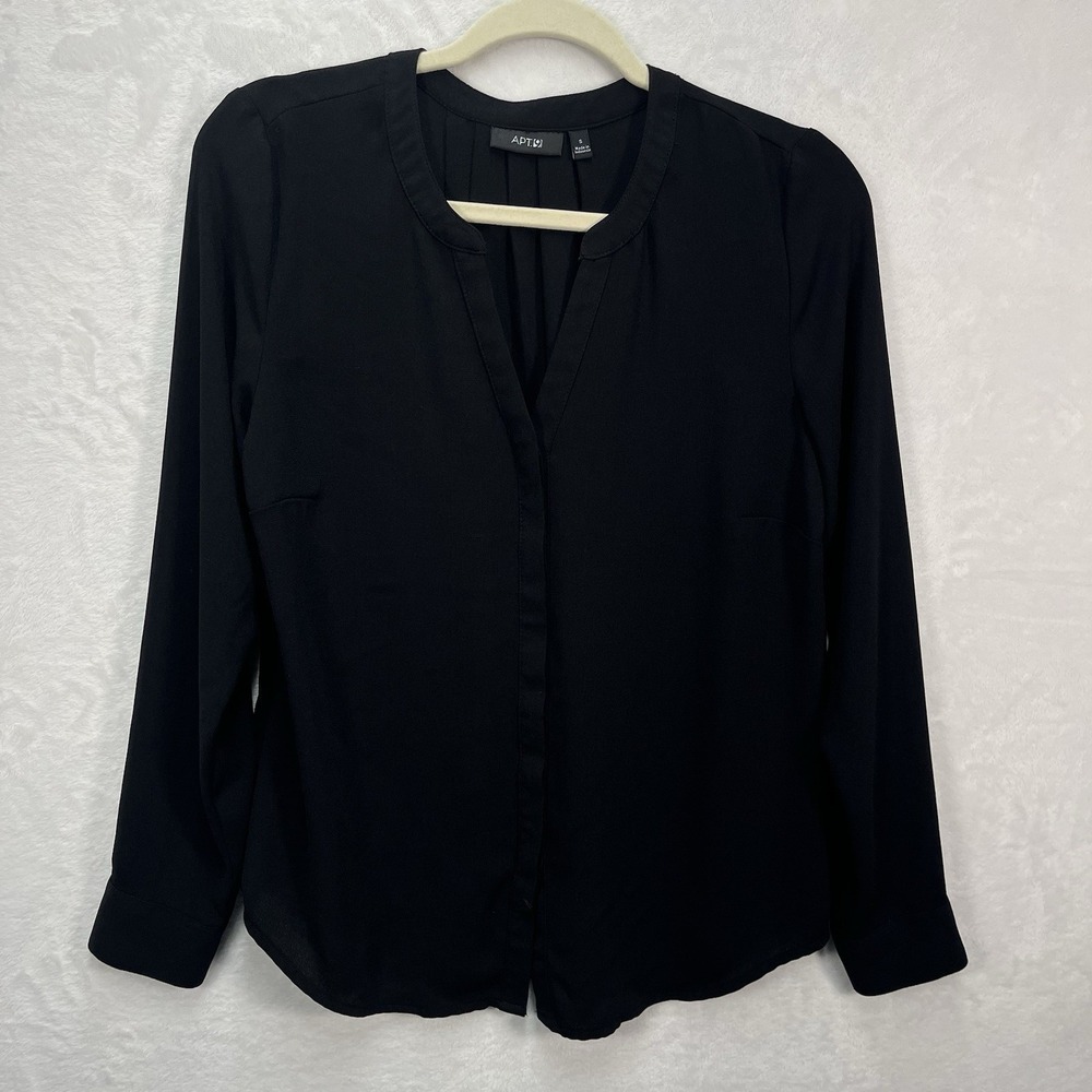 Apt 9 Split Vneck Button Front Blouse Womens Small Black L/S Staple Professional